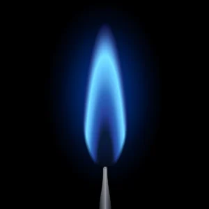 Close-up of a blue gas burner flame used for heating inside a gas-powered appliance or furnace system. Best for blogs about furnace flames, what a healthy furnace flame looks like, blue flame vs yellow flame, gas burner combustion basics, and furnace safety warnings.